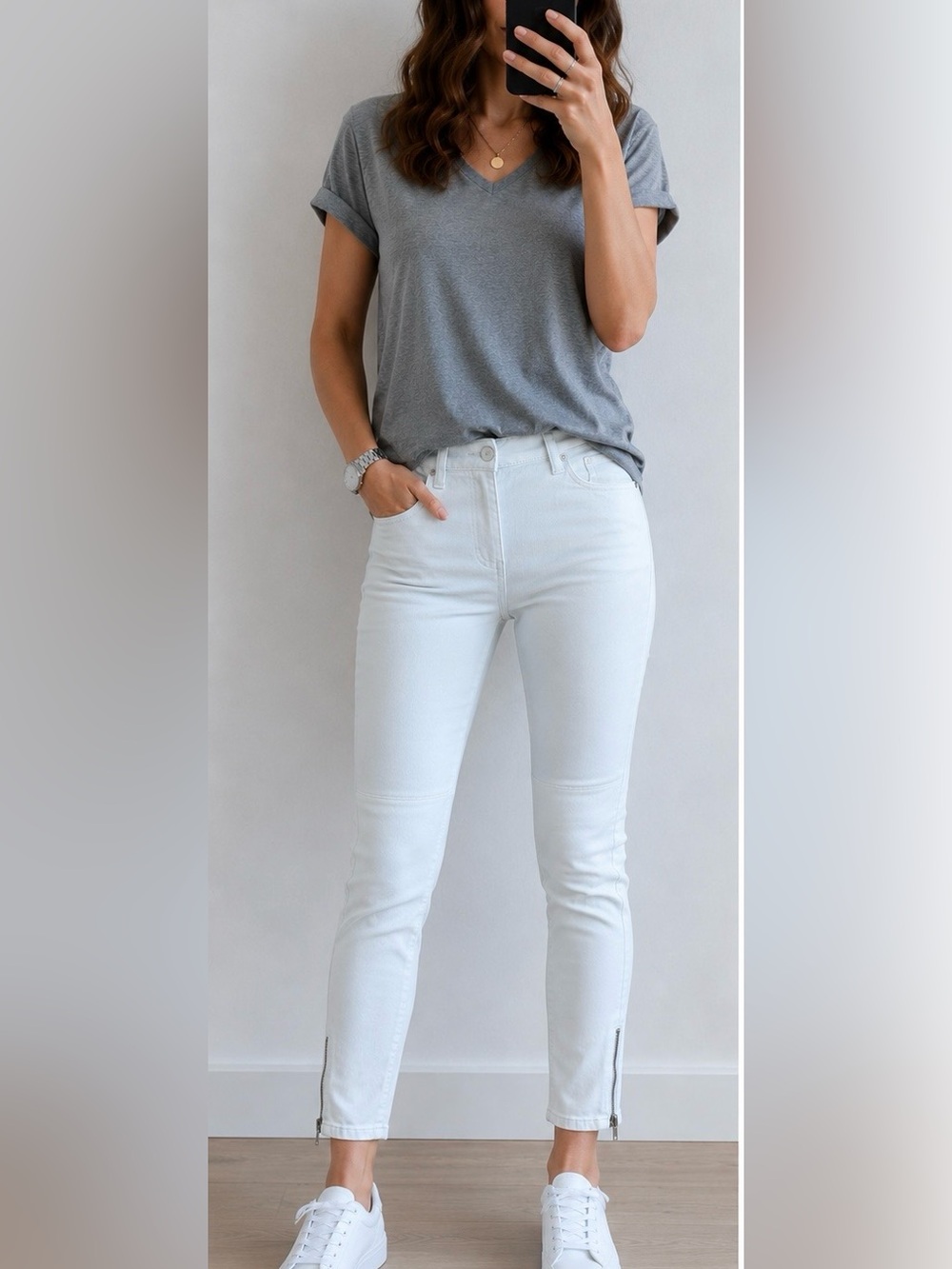 Armani Jeans Pale Off-White Skinny Moto Ankle Zip Jeans Size 26